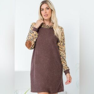 Oddy Leopard Sleeve Brown Dress